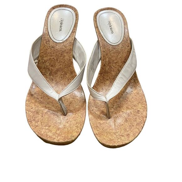 Style & Co White Leather Wedge Flip Flop Sandals Size 9.5 - Picture 3 of 11